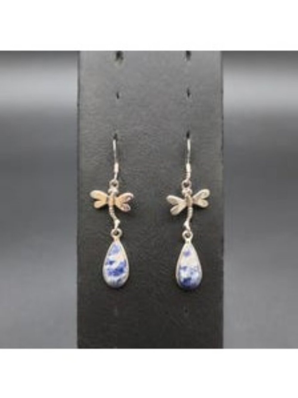 Sterling Silver Dragonfly Earrings - Blue Sodalite Teardrop Gemstone Dangles A82
